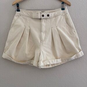 Unsubscribed NWT Pleated Shorts High Rise Cotton Belted Waist Cream Size 8‎